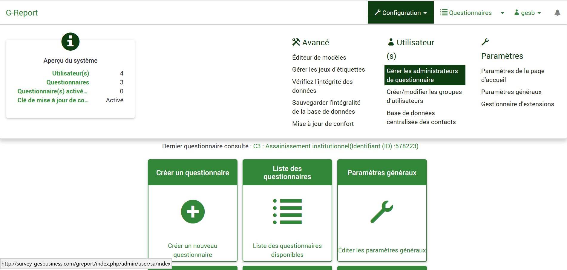 Tableau de bord G-Report